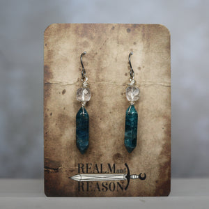 Wrapped Apatite and Quartz Earrings