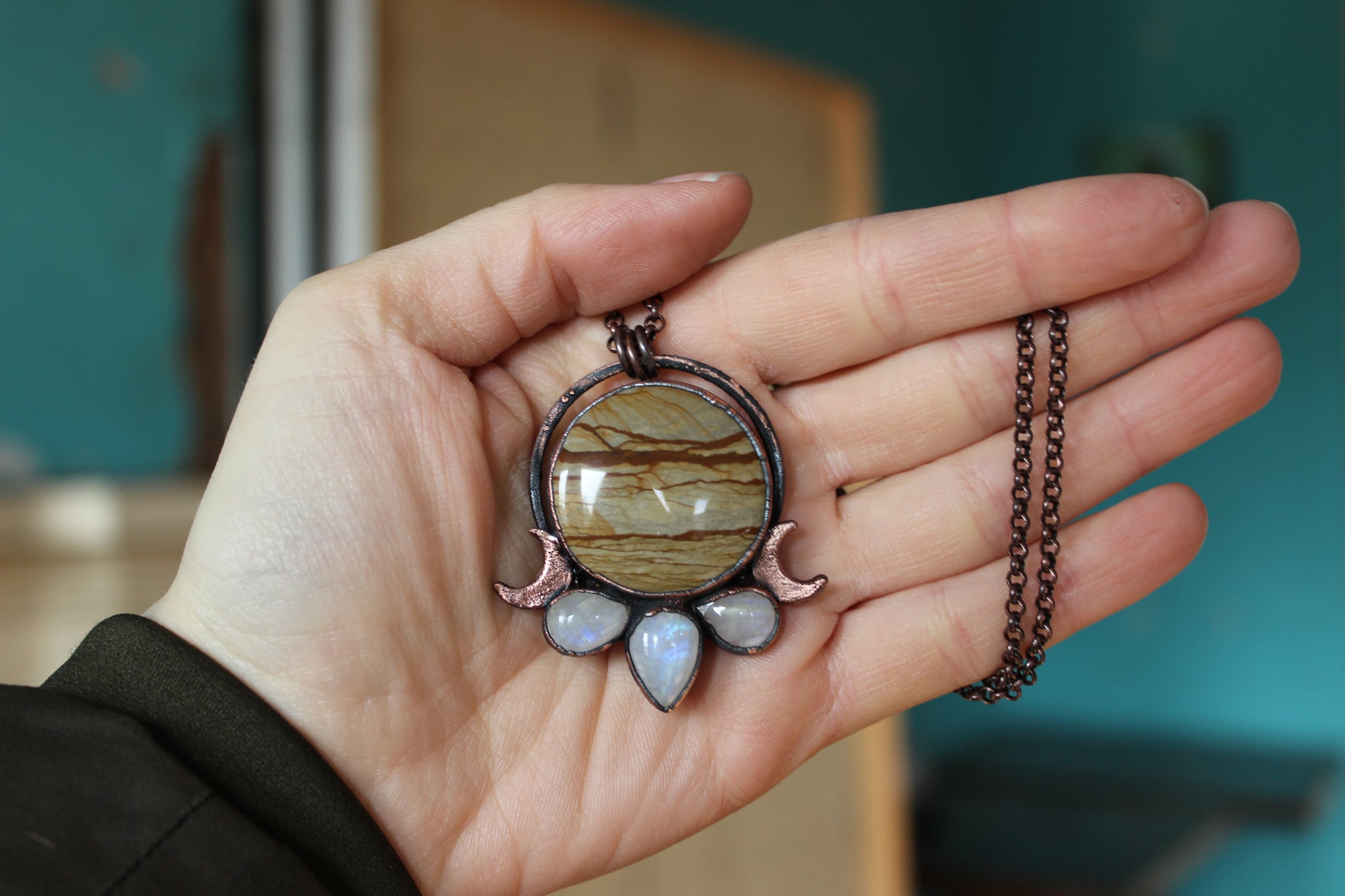 Owyhee Picture Jasper Moon Phase Necklace