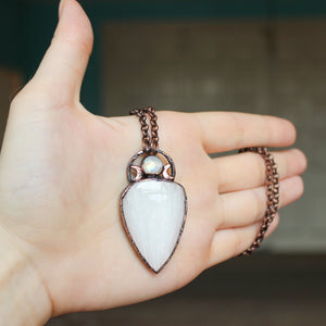 Celestial Scolecite & Rainbow Moonstone Necklace