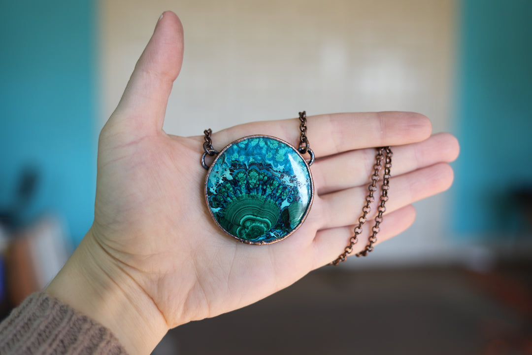 Malachite with Azurite Full Moon Necklace