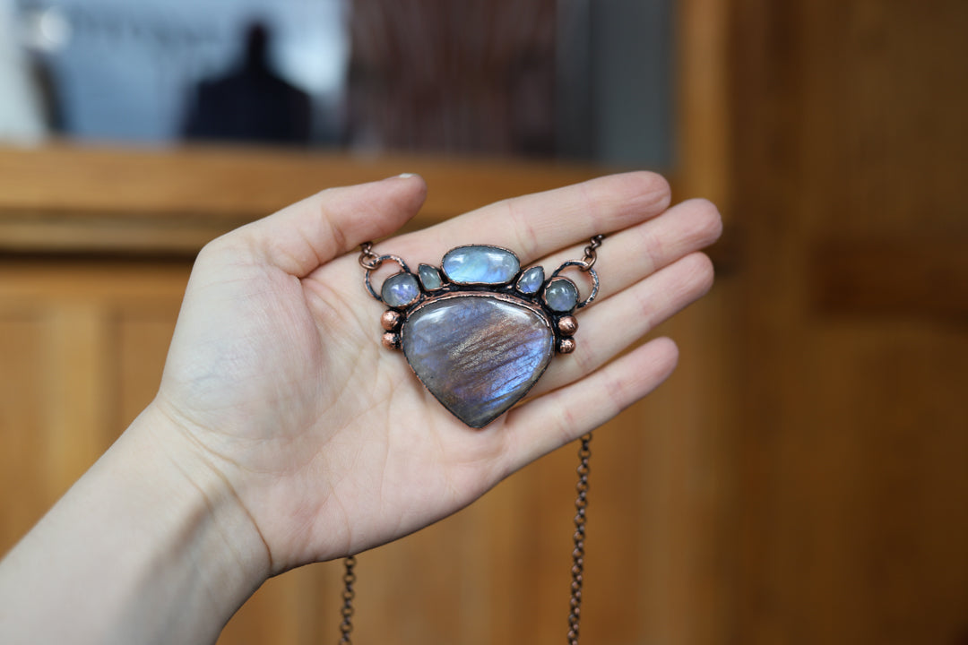 Sun/Moonstone Cluster Necklace