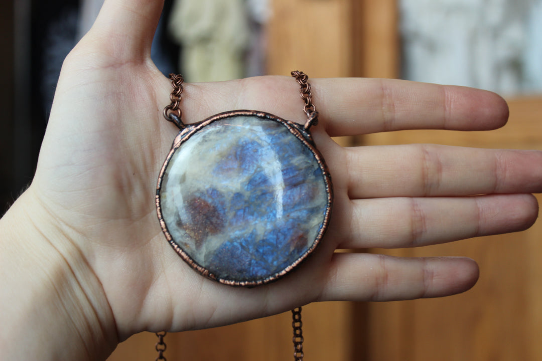 Sun/Moonstone Full Moon Necklace - b