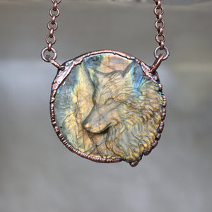 Labradorite Wolf Necklace - b
