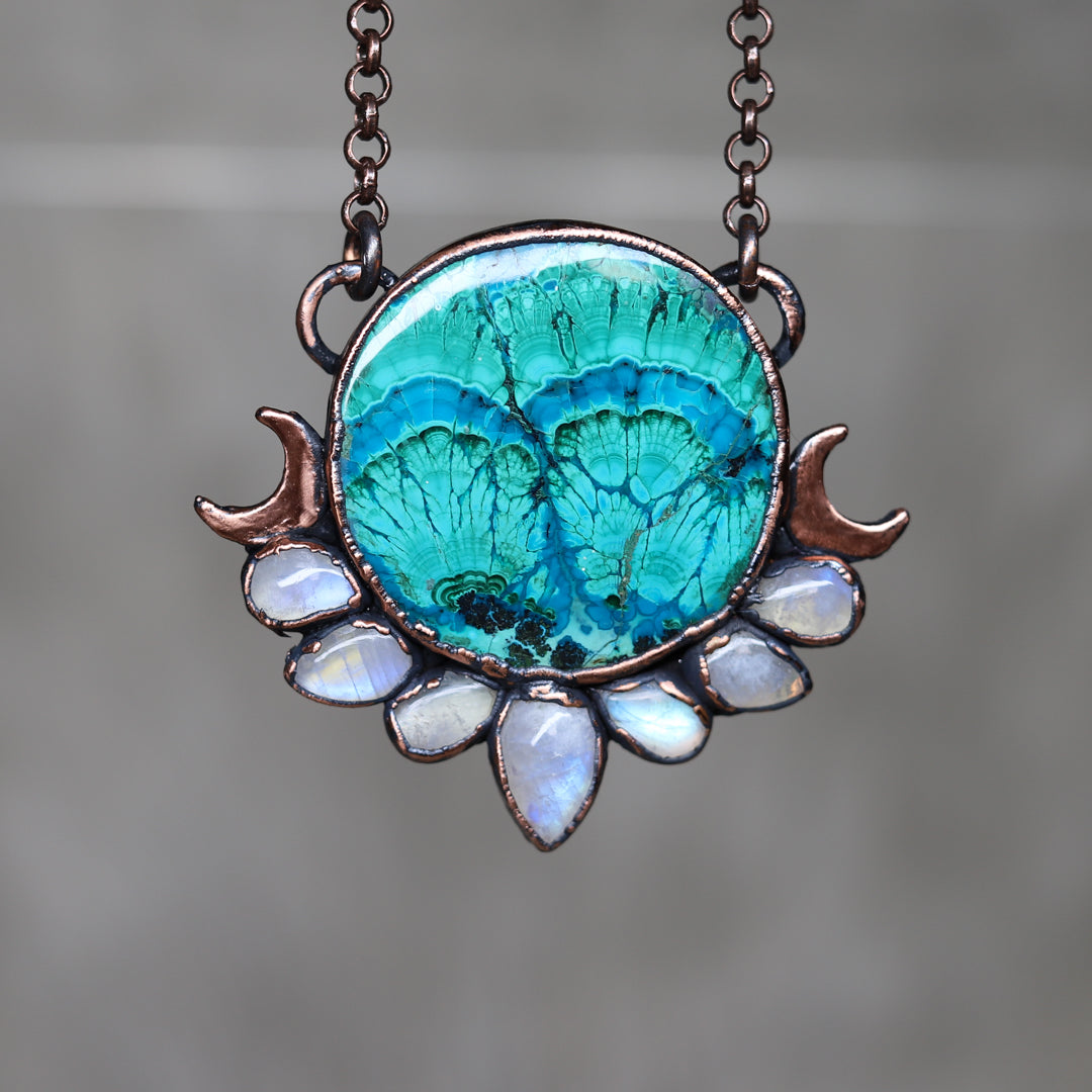 Malachite with Azurite Moon Phase Necklace