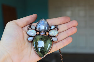 Sun/Moonstone, Prehnite & Moonstone necklace - b