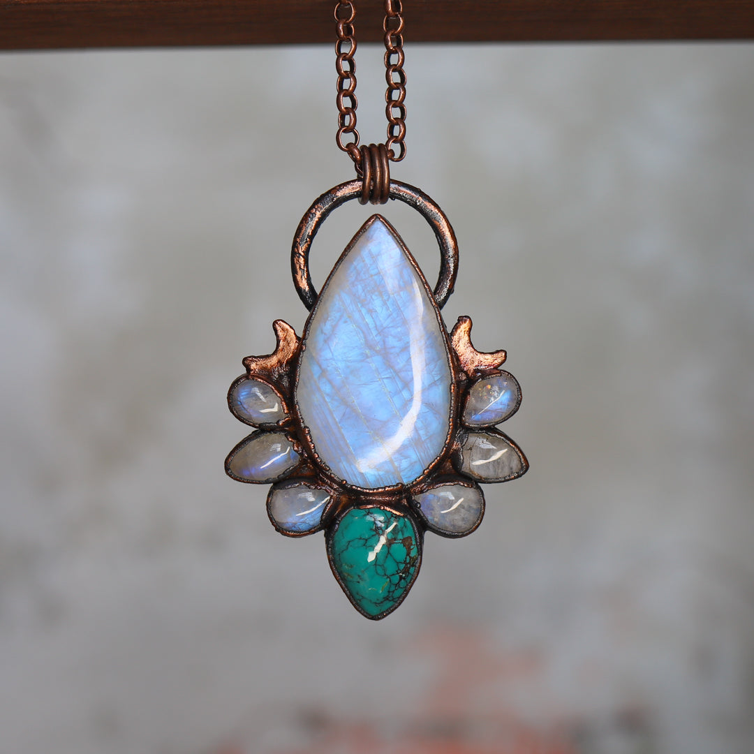 Moonstone and Turquoise Moon Phase Necklace