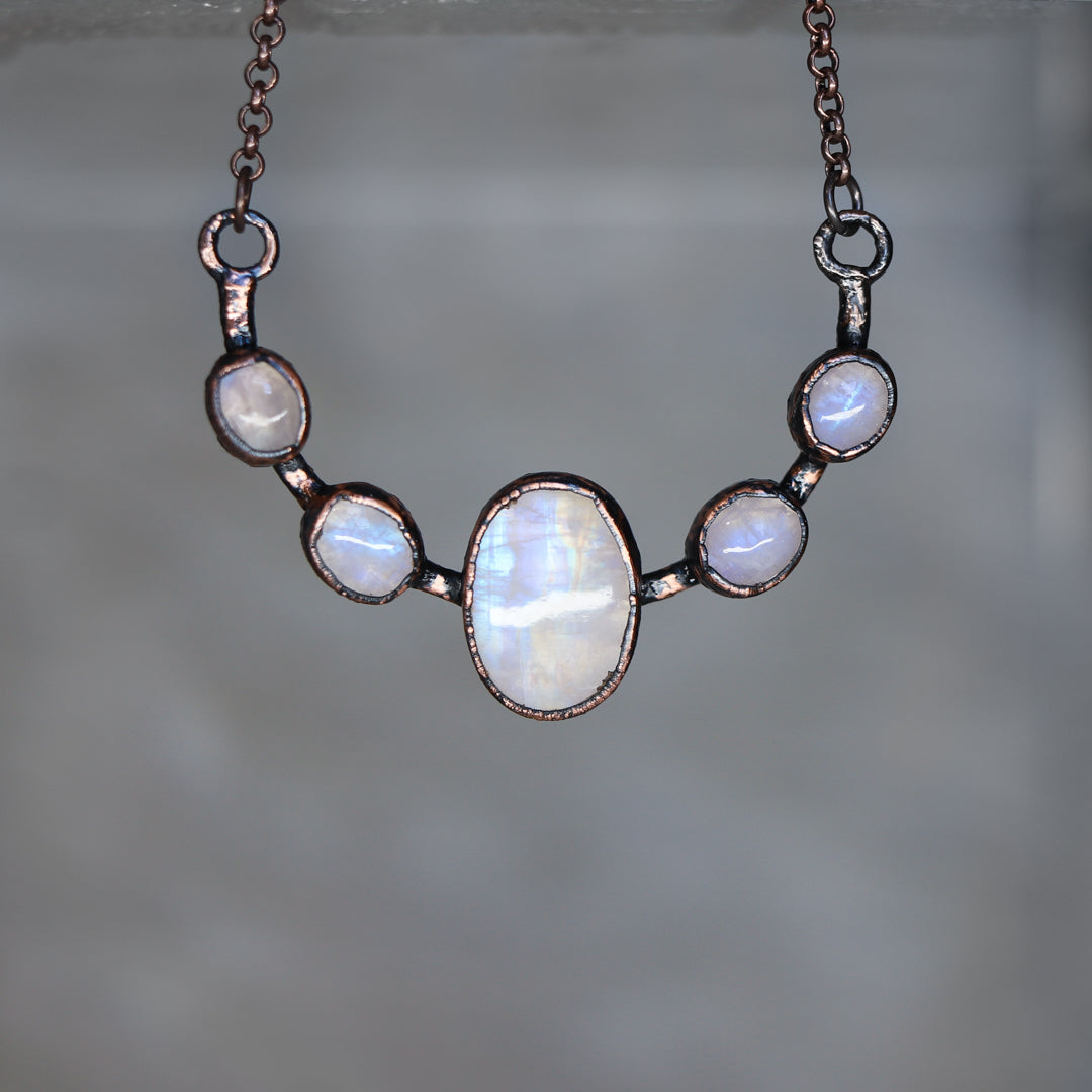 Rainbow Moonstone Bib Necklace