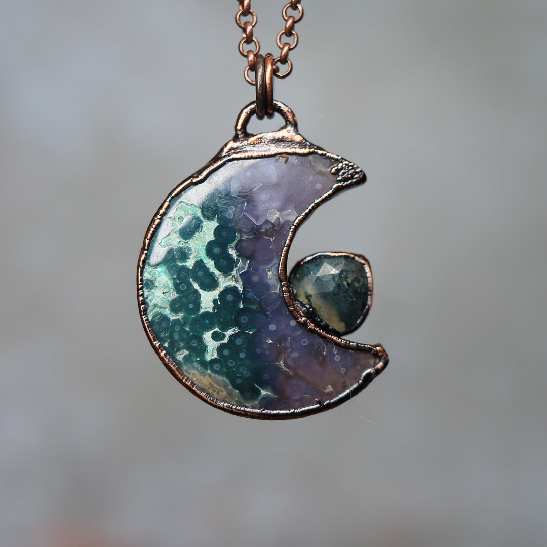 Grape Agate Moon with Moss Agate - a