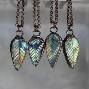 Leaf Carved Labradorite Necklace - you choose