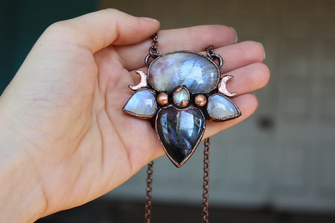 Sun/Moonstone & Purple Labradorite Necklace - a