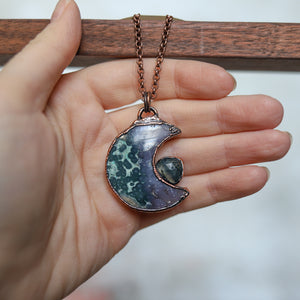 Grape Agate Moon with Moss Agate - a