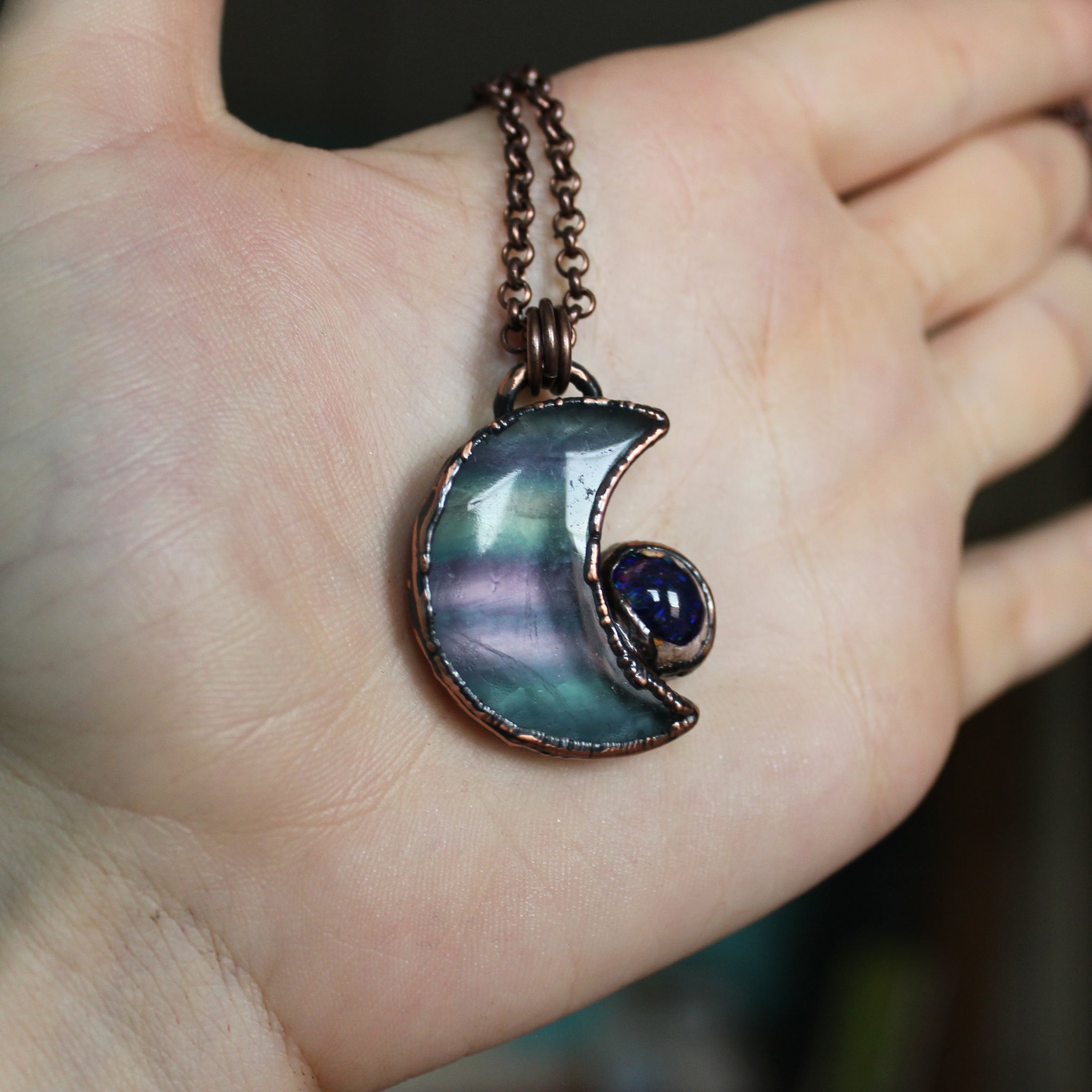 Fluorite Crescent Moon with Galaxy Opal - C