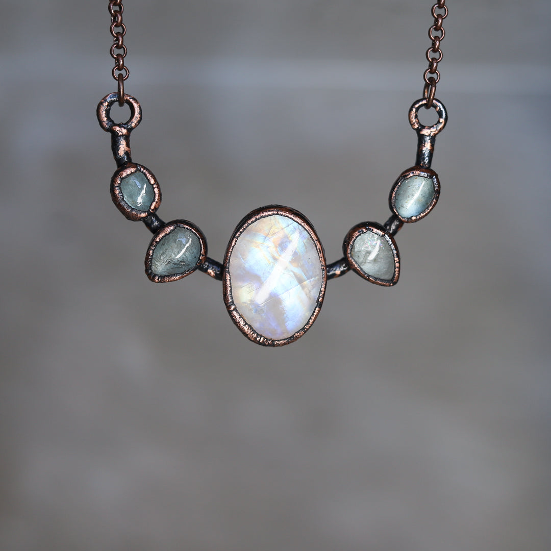 Moonstone & Aquamarine Bib Necklace