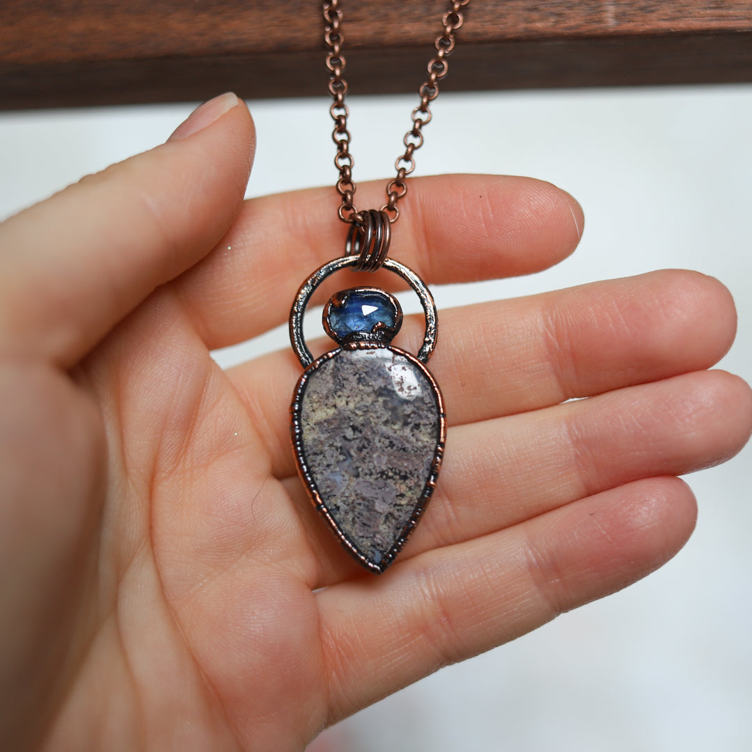 Moss Agate & Kyanite Necklace