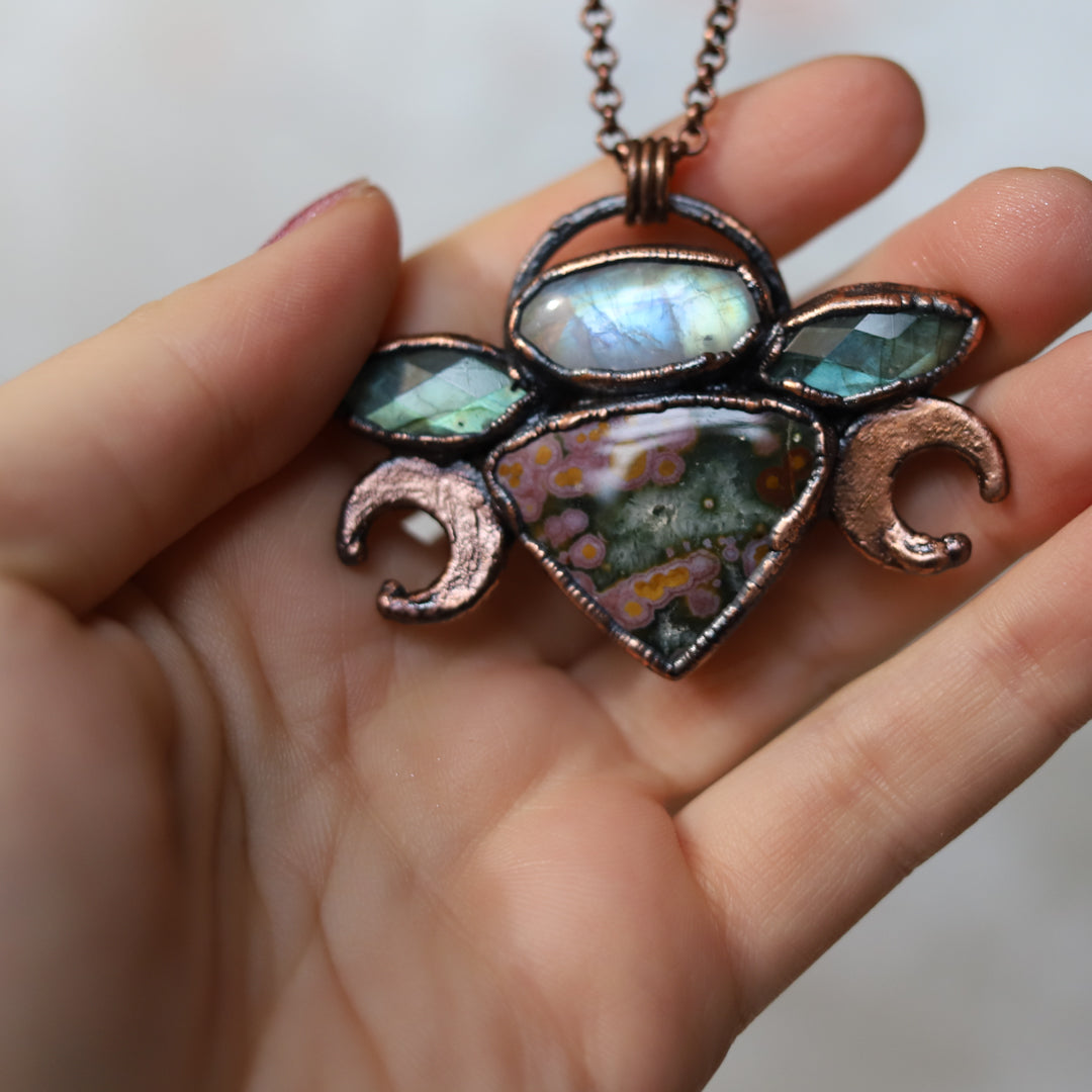 Ocean Jasper, Labradorite, Moonstone Necklace