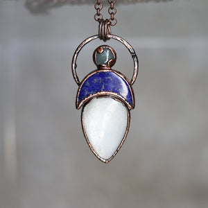 White Moonstone, Lapis and Aquamarine Necklace