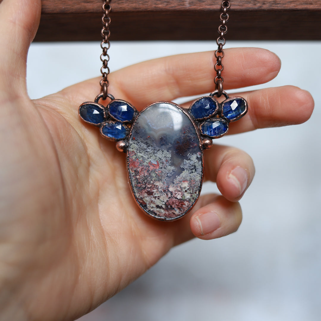 Moss Agate & Kyanite Bib Necklace