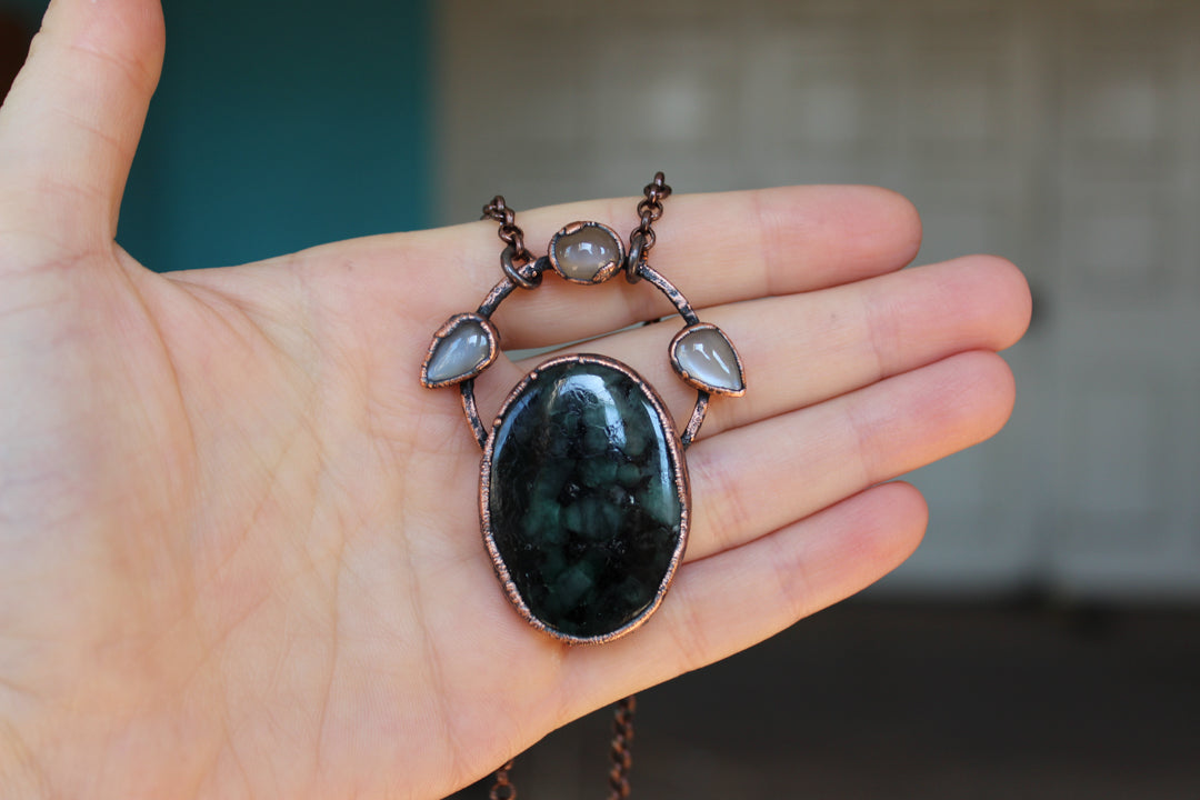 Emerald & Gray Moonstone Necklace