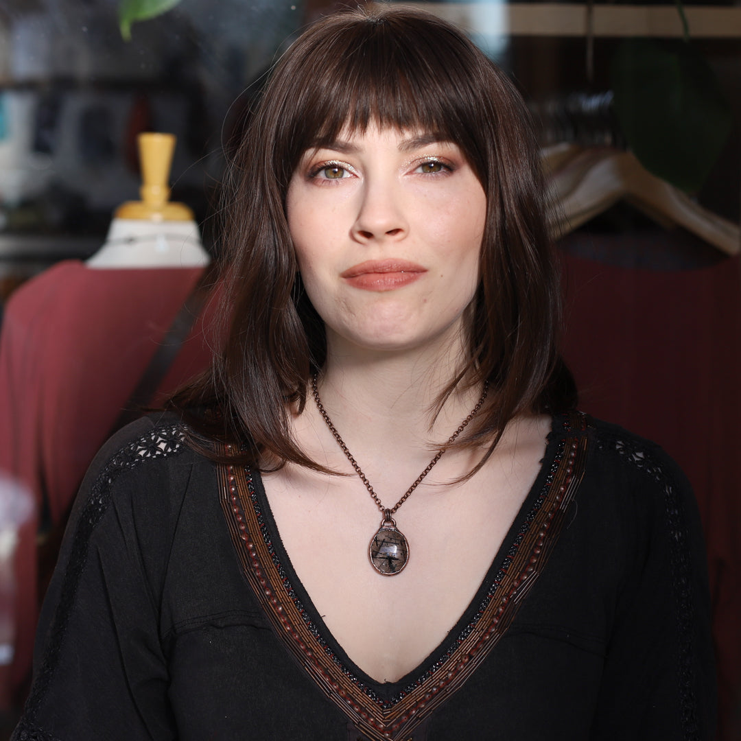 Black Tourmaline in Quartz Necklace - b