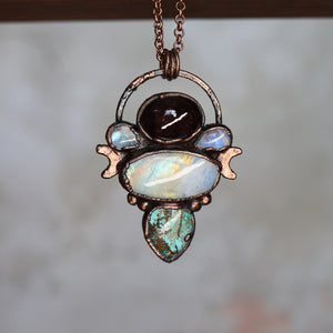 Garnet, Moonstone & Turquoise Necklace (b)