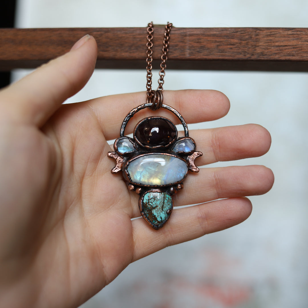 Garnet, Moonstone & Turquoise Necklace (b)