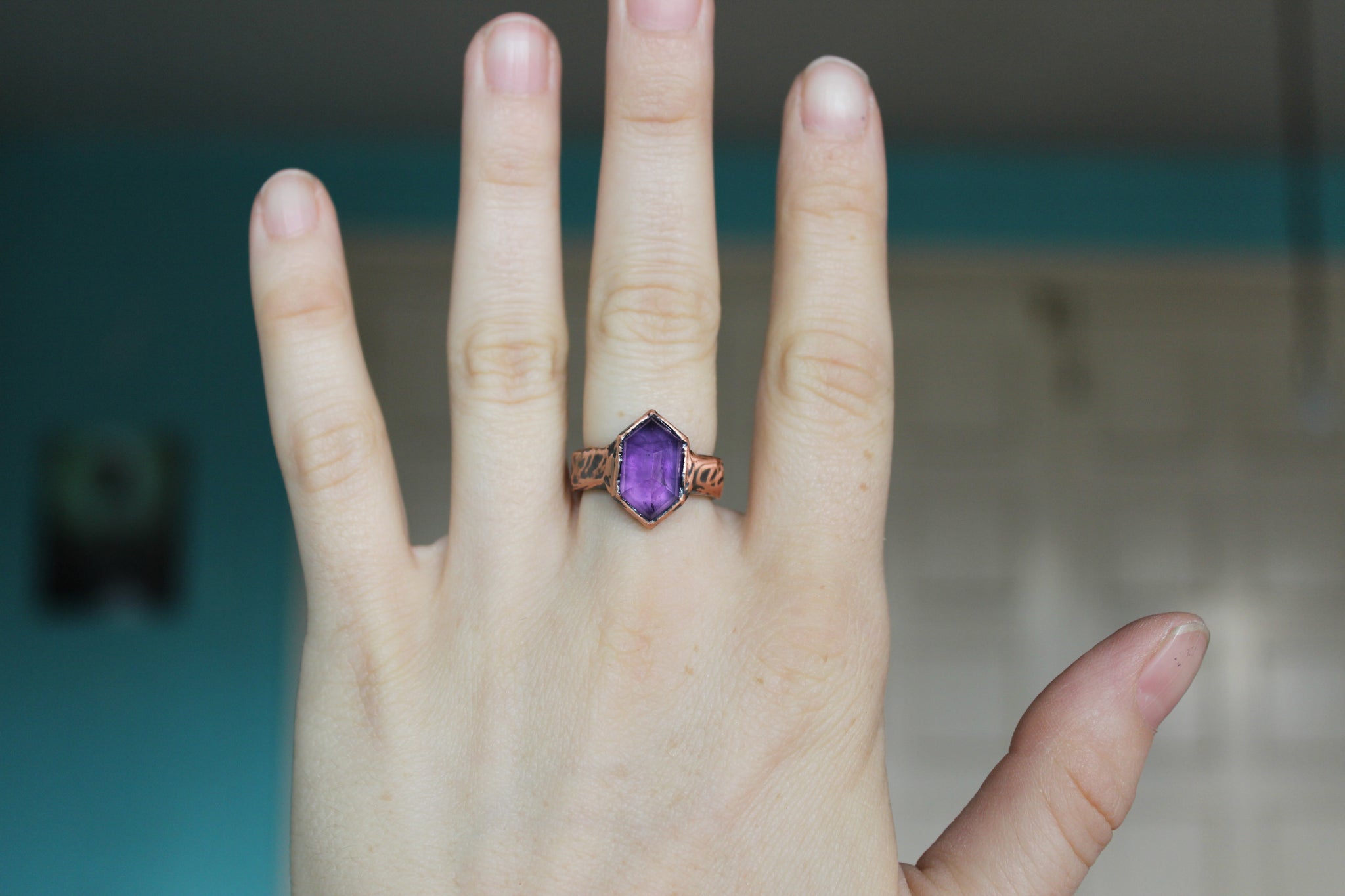 Deep Purple Faceted Amethyst Ring size 6.75