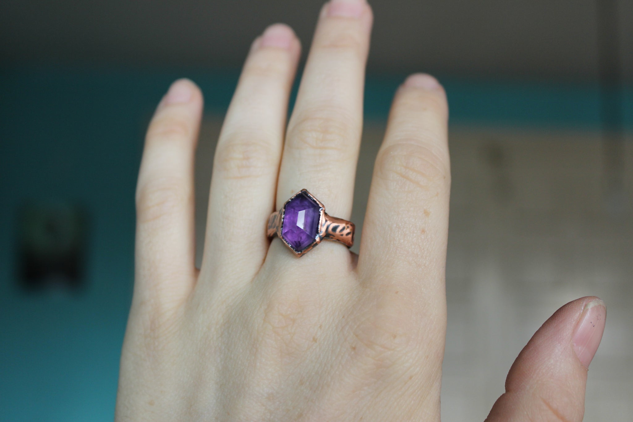 Deep Purple Faceted Amethyst Ring size 6.75