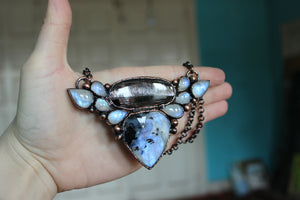 Moonstone & Hypersthene Cluster Bib