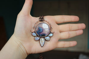 Purple Moss Agate Moon Phase Necklace - a