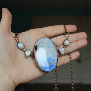 Giant Rainbow Moonstone Bib Necklace