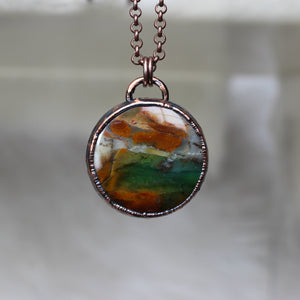 Small Opalized Wood Full Moon Necklace