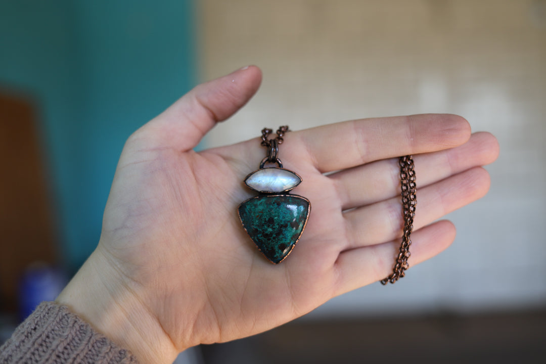 Medium Chrysocolla & Moonstone Necklace - a