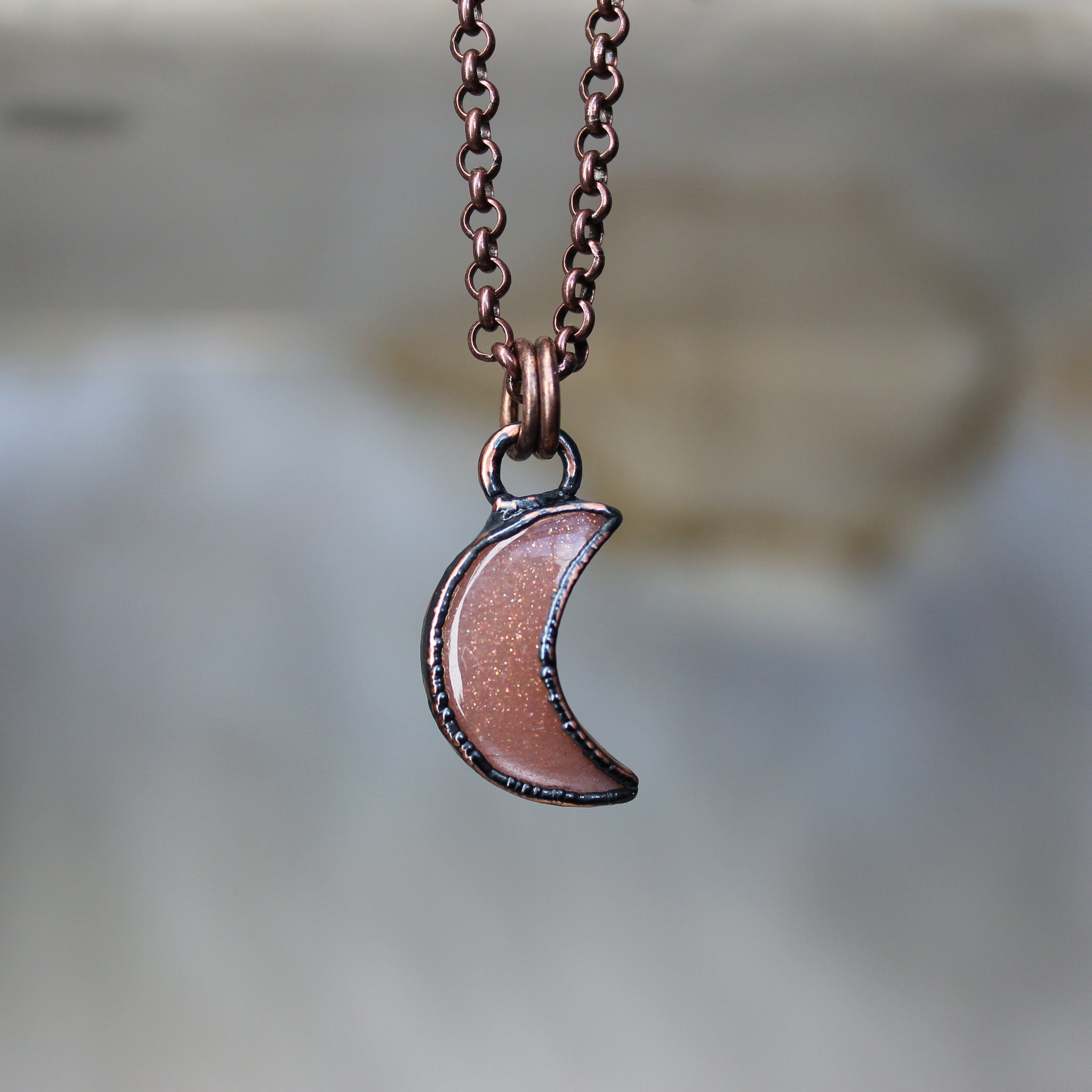 Mini Peach Moonstone Crescent Necklace